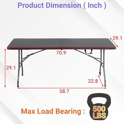 FDW | 6FT Folding Table | Black | Portable Plastic Table
