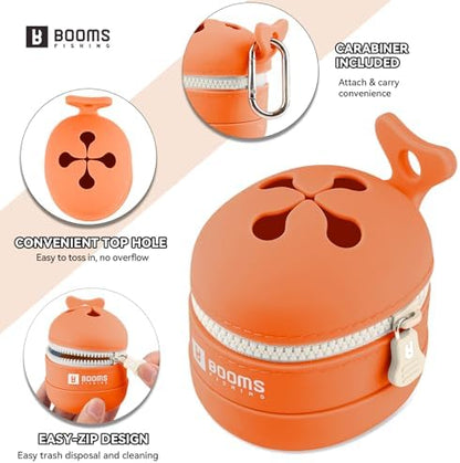 Booms Fishing Portable Trash Pouch: Silicone Expandable & Collapsible Fishing Line Waste Cantainer - Eco-Friendly Reusable Garbage Holder for Fishing, Hiking, Camping & Outdoor Activities - ST2 Orange