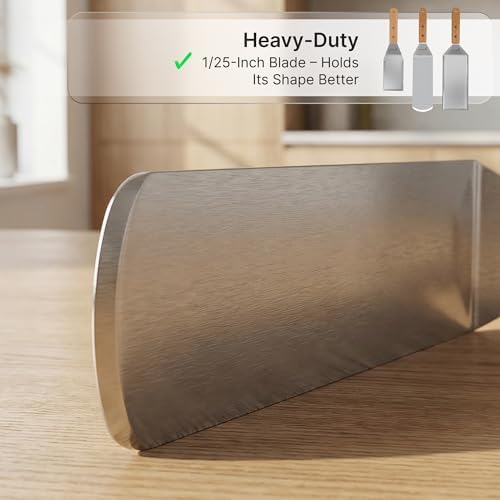Stainless Steel Metal Spatula Set - Teppaniyaki Spatulas - Griddle Scraper Flat Spatula Pancake Flipper Hamburger Turner - Metal Utensil great for BBQ Grill Flat Top Cast Iron Griddle Accessories