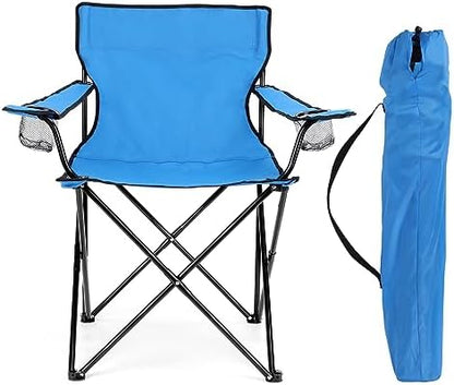 HaSteeL Folding Camping Chair & Carrying Bag, Foldable Camp Chair with Cup Holders for Adults, Portable for Lawn, Outdoors, Fishing, Hiking, Travel, Picnic, Beach, Oversized & Supports 275lbs (Blue)