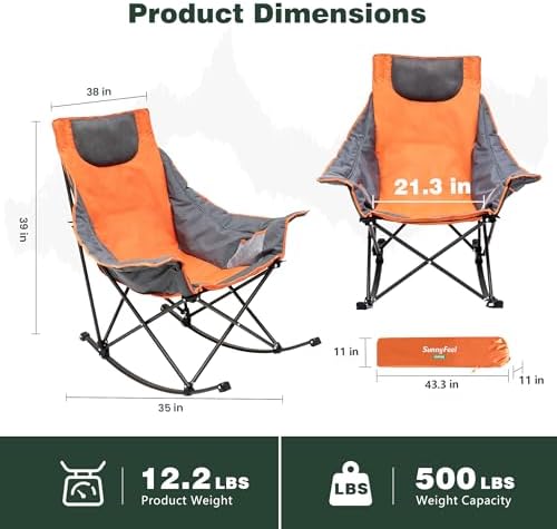 SUNNYFEEL Oversized Folding Rocking Camping Chair 2 Pack, 500lbs Orange