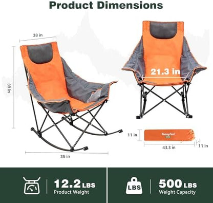 SUNNYFEEL Oversized Folding Rocking Camping Chair for Adults, 500lbs Orange