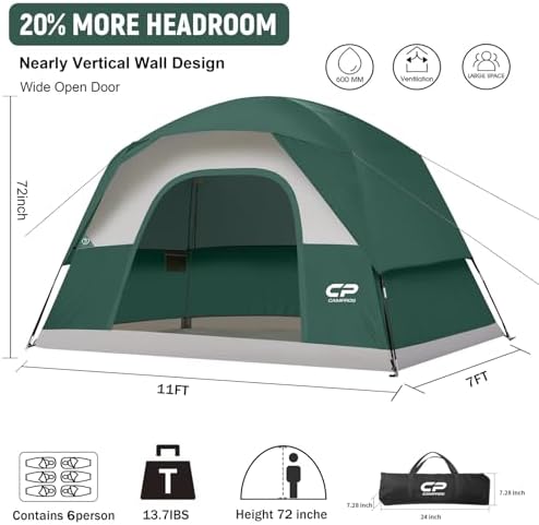 CAMPROS CP Tents for Camping 2/4/6 Person, Waterproof Windproof Dome Tent