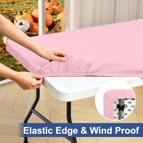 homing Rectangle Table Cloth Cover 8 Foot Pink Elastic Fitted Tablecloth