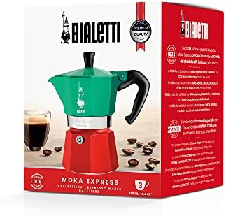 Bialetti - Moka Express Italia Collection: Iconic Stovetop Espresso Maker, Makes Real Italian Coffee, Moka Pot 3 Cups (4.3 Oz - 130 Ml), Aluminium, Colored in Red Green Silver