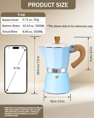 Coffee Maker Stovetop Espresso Maker 6 Cup Aluminum Moka Pot Percolator 10oz 300ml Easy Brewing for Electric Ceramic Stoves Home Camping Italian Cuban Café Classic Blue