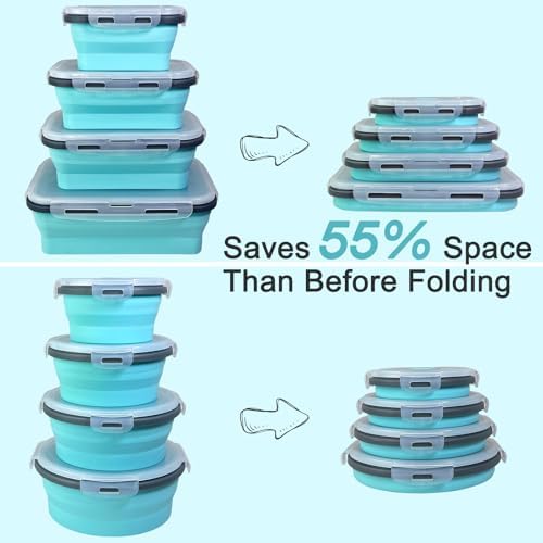 Guyuyii 8-Pack Silicone Collapsible Food Storage Containers with Lids
