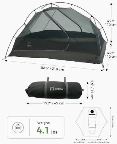 ATEPA Voyage 1-2 Backpacking Tent, Ultralight 20D SilNylon 4 Season Camping Tent, 4000mm Waterproof Freestanding Tent with Expandable Vestibule for Hiking, Bikepacking & Mountaineering