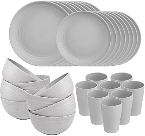 Supernal 32Pcs Grey Wheat Straw Dinnerware Sets, Unbreakable Dish Set For 8