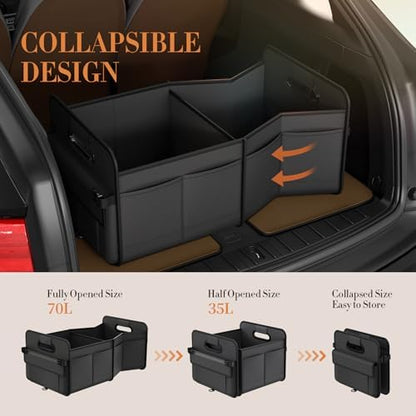 titiyiof Trunk Organizer For Suv & Sedan,Car Organizers and Storage, Waterproof Collapsible & Adjustable Straps,70L Sturdy Car Organization for Car Accessories, Tools,Sundries,2-3 Compartment（Black
