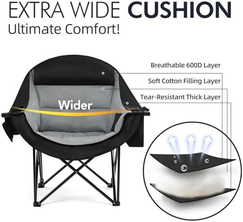 Oversized Camping Chairs for Adults - Heavy Duty Padded Outdoor Camp Chair