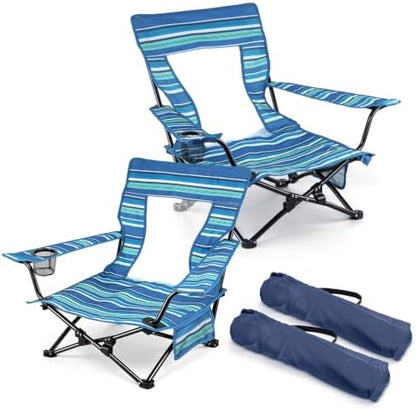 Joyfair Beach Camping Chair (2 Pack), Folding Chair for Adults (Striped)