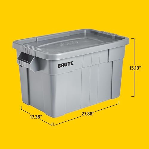 Rubbermaid Commercial Products BRUTE Tote Storage Bin with Lid, 20-Gallon, Gray, Rugged/Reusable Boxes for Garage/Moving/Camping/Basement Storage/Kitchen/Warehouse/Outdoor, Pack of 1