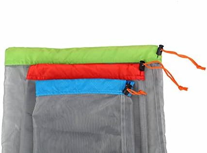 Alemon Lightweight See-through Mesh Stuff Sack Ditty Bags, Nylon Drawstring Storage Pouch Bags for Camping Travel Hiking, Set of 3