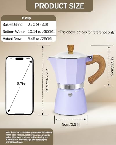 Coffee Maker Stovetop Espresso Maker 6 Cup Aluminum Moka Pot Percolator 10oz 300ml Easy Brewing for Electric Ceramic Stoves Home Camping Italian Cuban Café Classic Purple