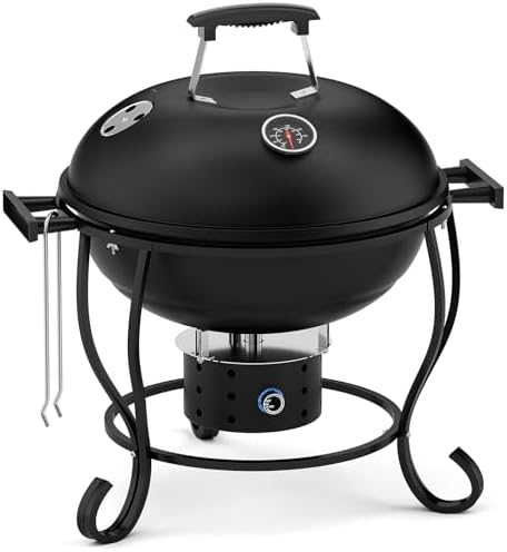 Portable Charcoal Grill with Fan-Assisted Airflow, 17-Inch Small Kettle BBQ Grill, Built-In Thermometer, Lift-Out Charcoal Tray for Camping, Tailgating, Patio, Backyard