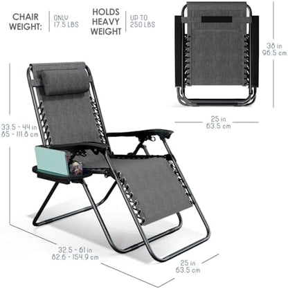 Nestl Zero Gravity Chairs Set of 6, Patio Lounge Chair Outdoor with Pillows & Cup Holder Trays, Adjustable Steel Mesh Reclining Camping Chair, Folding Patio Lawn Chair for Deck, Beach, Yard - Grey