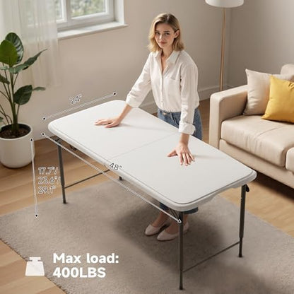 Folding Table 4 Foot - 3-Position Adjustable Height, Heavy Duty 400 lbs Capacity - Portable Tables Folding for Camping, Party, Indoor & Outdoor Use, 2 Pack
