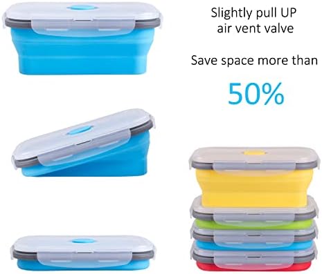 Collapsible Food Storage Containers with Airtight Lid, 16.9 oz, Small Kitchen Stacking Silicone Collapsible Meal Prep Container Set for Leftover, Microwave Freezer Dishwasher Safe, 4 Colors, Set of 4