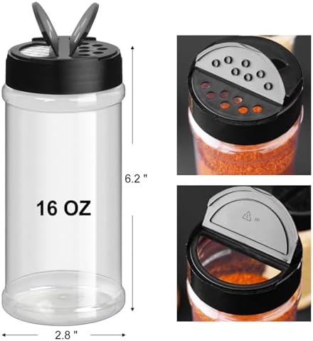 TUZAZO 16 Oz Large Spice Jars Plastic Seasoning Containers, 6 Pack