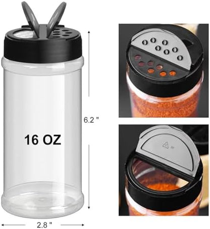 TUZAZO 16 Oz Large Spice Jars Plastic Seasoning Containers, 6 Pack