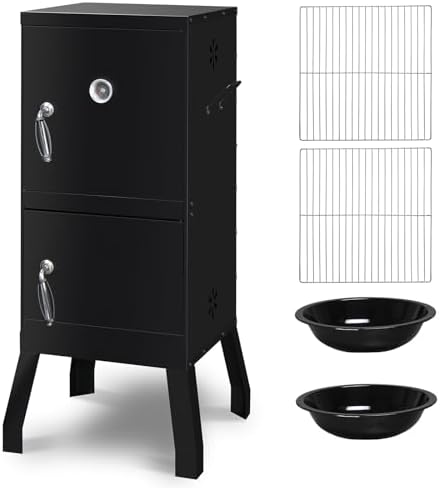 40" Portable Charcoal Grill,Metal Outdoor Barbecue Smoker,Heavy Duty Outdoor BBQ Grill,Portable Vertical Camping Barbecue Grill,with Doors & Thermometer,for Garden Patio Beach Backyard (Black)