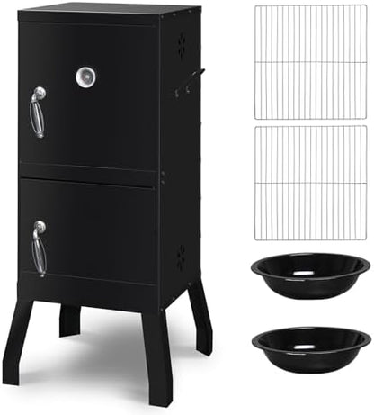 40" Portable Charcoal Grill,Metal Outdoor Barbecue Smoker,Heavy Duty Outdoor BBQ Grill,Portable Vertical Camping Barbecue Grill,with Doors & Thermometer,for Garden Patio Beach Backyard (Black)