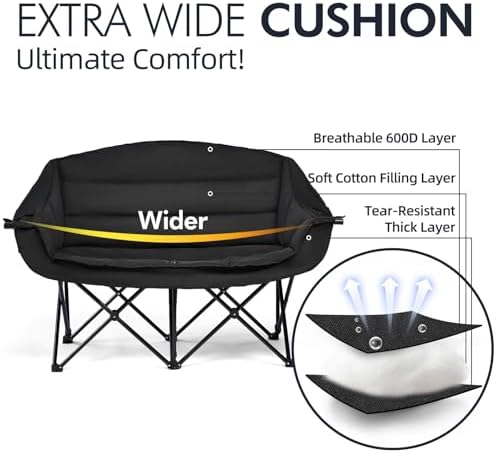 Double Camping Chair Loveseat -2 Person Oversized Padded Outdoor Camp Couch