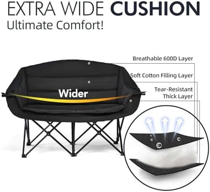 Double Camping Chair Loveseat -2 Person Oversized Padded Outdoor Camp Couch