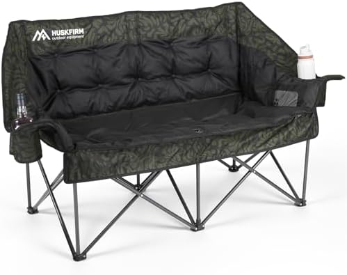 Oversized Double Camping Chair Padded Camping Chair for Adults,Green Leaves