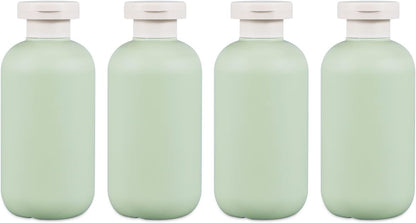 ASEVAT 6.7oz 4Pcs Green Plastic Refillable Travel Shampoo and Conditioner Bottles Plastic Refillable Travel Shampoo Bottles with Flip Cap Shampoo and Conditioner Dispenser