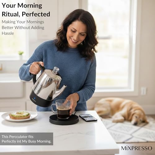 Mixpresso 4 Cup Small Electric Percolator Coffee Pot, Stainless Steel