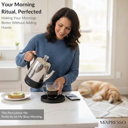 Mixpresso 4 Cup Small Electric Percolator Coffee Pot, Stainless Steel