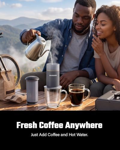 SHARDOR Manual Coffee Press, Dual Filter Portable Coffee Maker, 10 oz