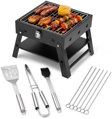 Small Portable BBQ Charcoal Grill: Mini Foldable Table Top Barbecue Grills