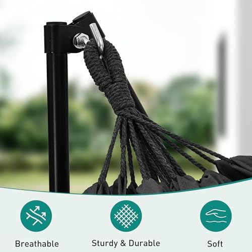 Ainfox Hammock with Foldable Stand, 2 in 1 Hammock and Swinging Chair with Carrying Bag, Portable Camping Chair Suitable for Outside, Swing,Patio,Garden,Camping Trip Black