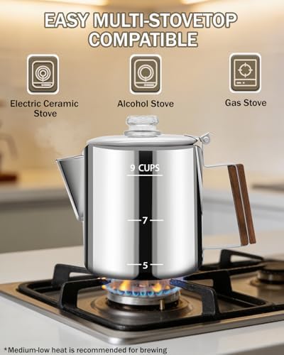 Coffee Maker 9 Cup Coffee Percolator 304 Stainless Steel Pot
