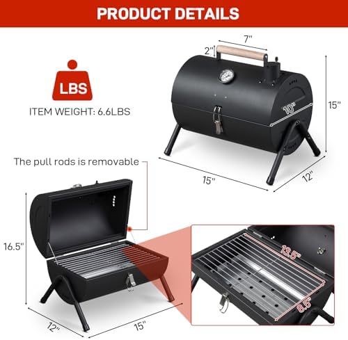 Outvita Portable Charcoal Grill, Tabletop Multi-functional Barbecue Smoker