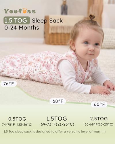 Yoofoss Baby Sleep Sack 18-24 Month 1.5TOG 100% Organic Cotton 2-Way Zipper