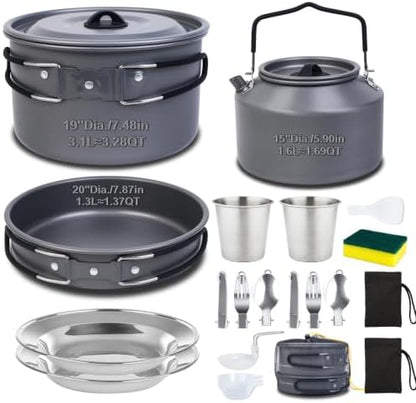 22-Piece Large Camping Cookware Set, 3.3L Pot & Kettle