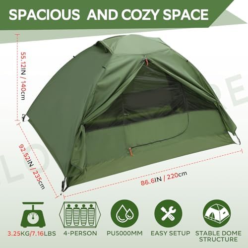 Clostnature 1/2/3/4 Person Lightweight Backpacking Tent, Easy Setup Tent