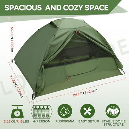 Clostnature 1/2/3/4 Person Lightweight Backpacking Tent, Easy Setup Tent