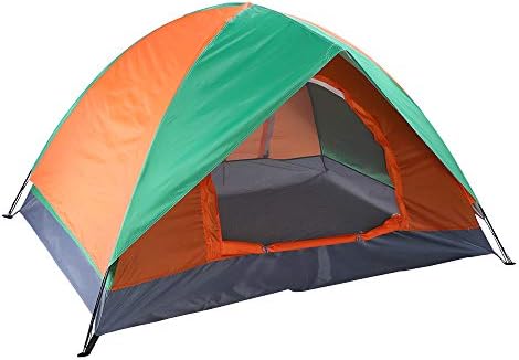 2 Person Double Door Camping Dome Tent Orange Green Waterproof Easy Setup Portable Family Outdoor Windproof Backpacking Shelter with Carry Bag for Hiking Travel