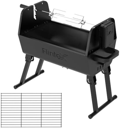 Flintex Portable Dual Zone Rotisserie & Grill, Charcoal Grill, Foldable