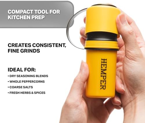 Hemper Keeper 3‑in‑1 Herb Grinder with Dual Storage Container - Smell‑Proof, Airtight & Water‑Resistant - Built‑In Removable Grinder, Dual Compartments for Flower & Ground - (Yellow & Black)