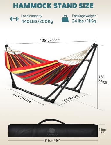 ANYOO 2-in-1 Hammock & Chair Stand with Collapsible Steel Frame & Carry Bag