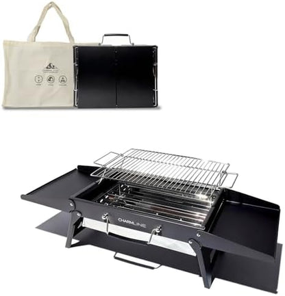 Charmline 15x11 inches Portable Charcoal Grill, Compact Portable BBQ Grill, Tabletop Charcoal Grills for Camping, Picnics, Gardens and Beach Parties, Black