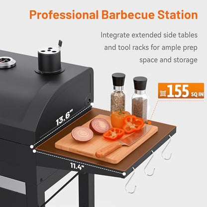 KEYO GRILL 20-Inch Charcoal Grill, Heavy Duty with Side Tables & Ash Tray