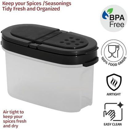 SIGNORA WARE Spice Jars with Lids - 4 oz Refillable Empty Airtight Spice/Seasoning Containers Set -2 in 1 Pour/Sift Shaker Lids Clear Plastic Spice/Seasoning Organizer Kitchen/Travel 4 pk.