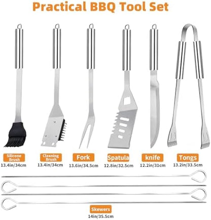 11Pcs Stainless Steel BBQ Grilling Accessories Set, Dad Gifts for Men Christmas Grilling Gifts,Portable Practical Grill Tools Utensils Kit with Storage Bag for Outdoor Grill Camping Backyard